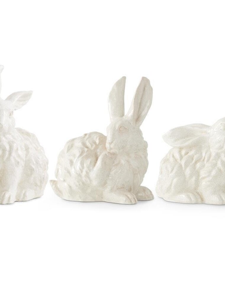 Set of 3 White Glazed Terracotta Bunnies