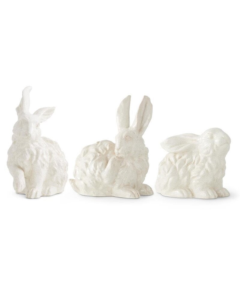 Set of 3 White Glazed Terracotta Bunnies