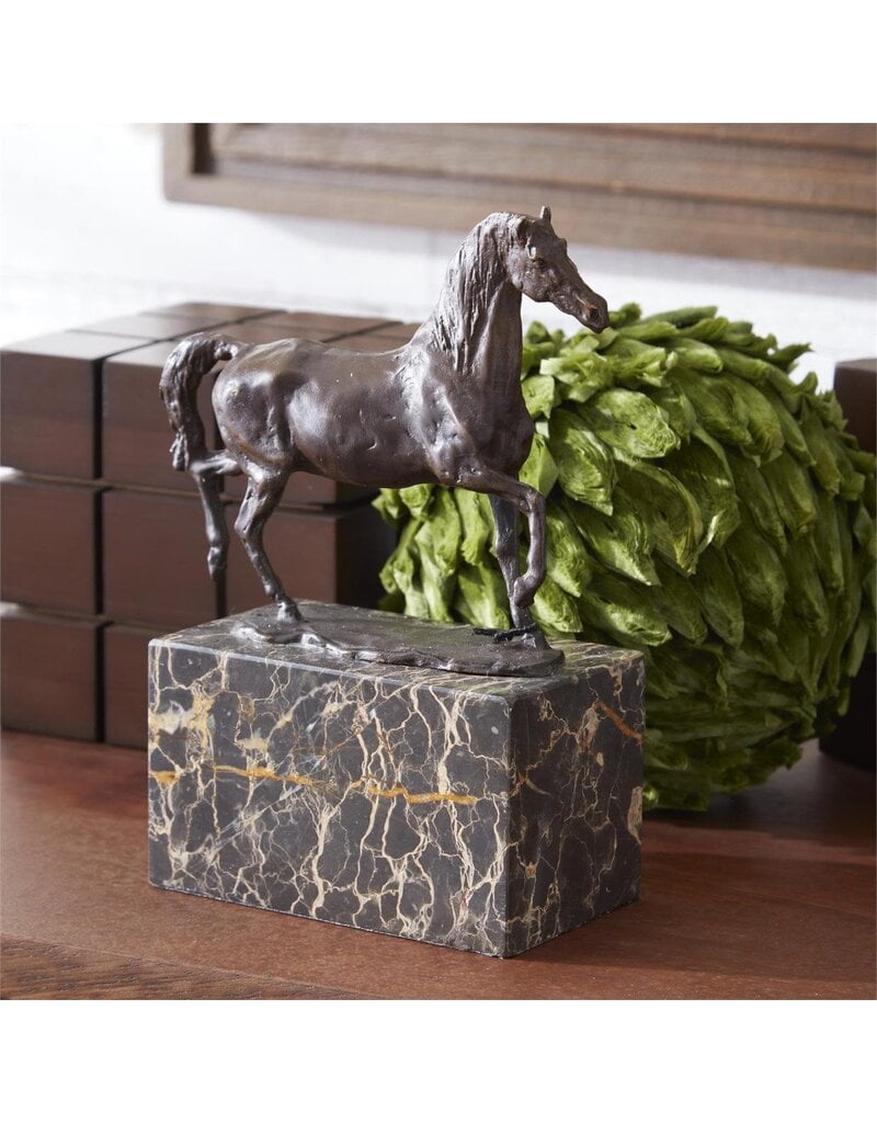 Bronze Horse Statue on Marble Block
