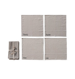 Crestview S/4 Napkins with Embroidered Word - Natural & Black