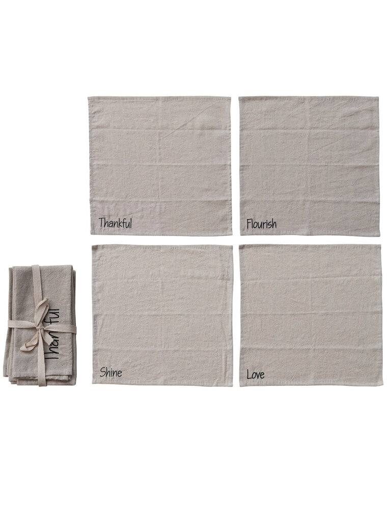 Crestview S/4 Napkins with Embroidered Word - Natural & Black