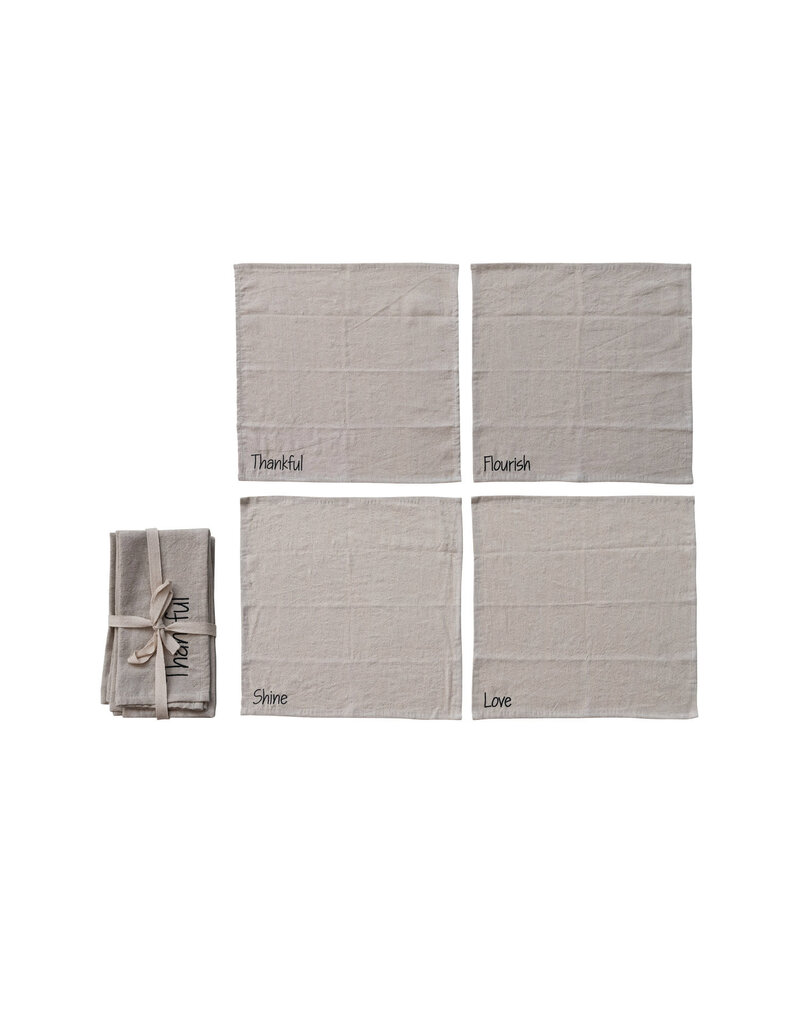 Crestview S/4 Napkins with Embroidered Word - Natural & Black
