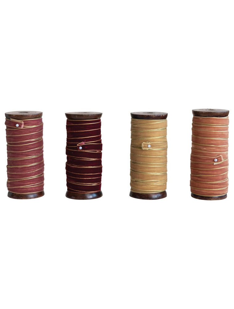 10Yard Velvet Ribbon w/Metallic Edges - Wood Spool