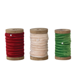 10Yards 1/4" Velvet Ribbon on Wood Spool - 3 Colors