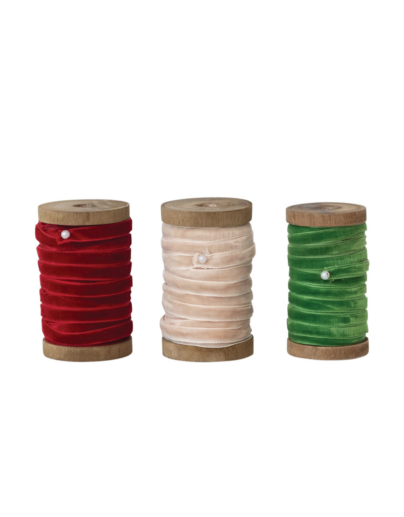 10Yards 1/4" Velvet Ribbon on Wood Spool - 3 Colors
