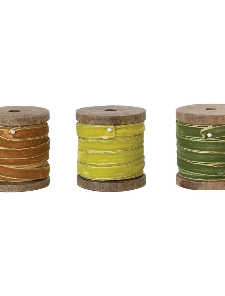 10Yards Velvet Ribbon w/Metallic Edges - Wood Spool