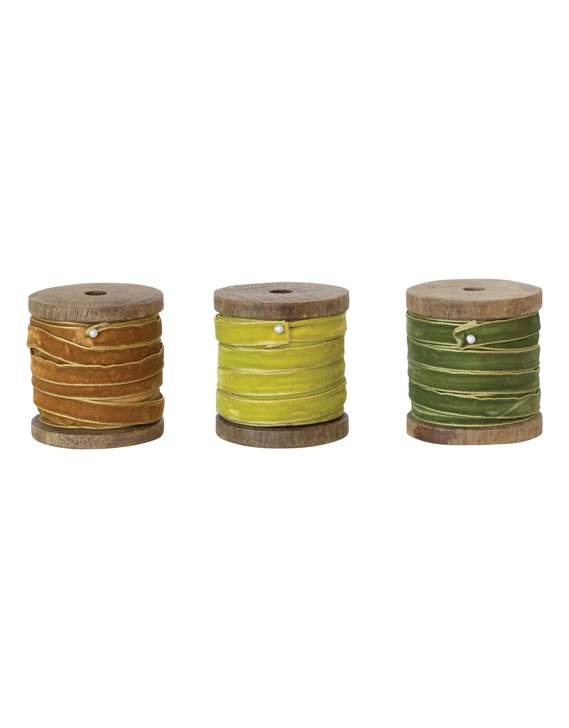 10Yards Velvet Ribbon w/Metallic Edges - Wood Spool