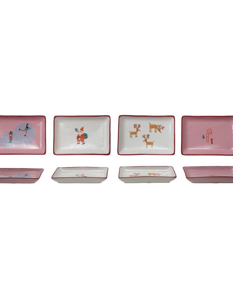 Stoneware Dish w/North Pole Pattern - 4 Styles