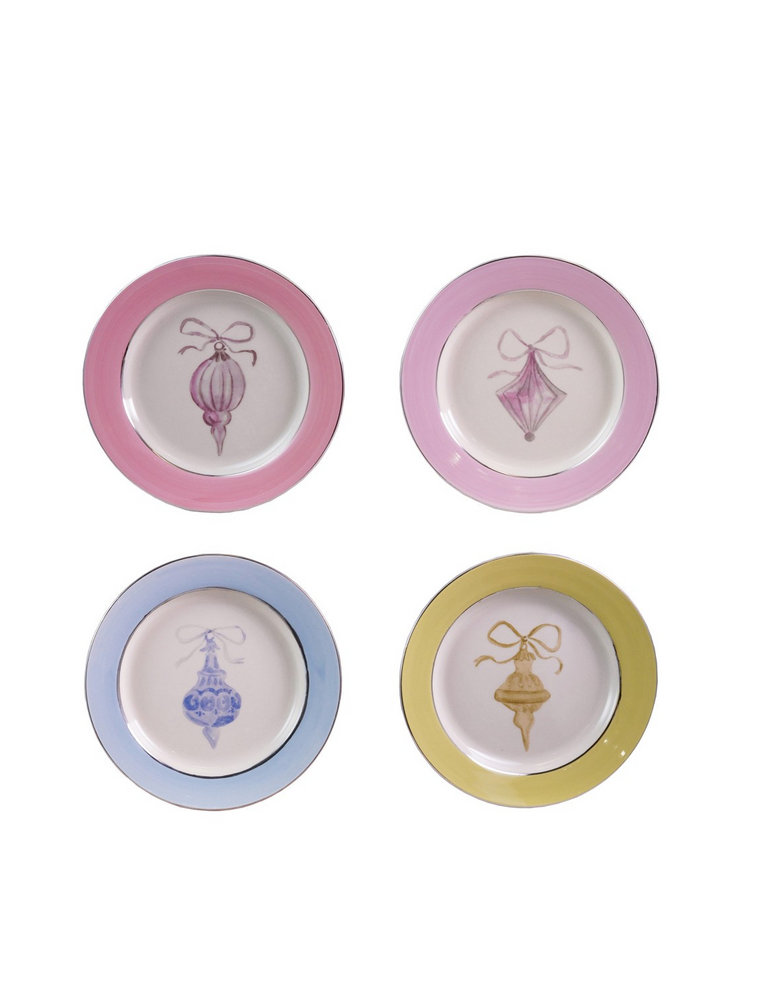 Stoneware Plate with Ornament Image - 4 Styles