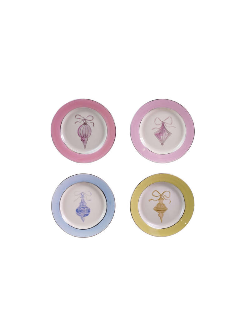 Stoneware Plate with Ornament Image - 4 Styles