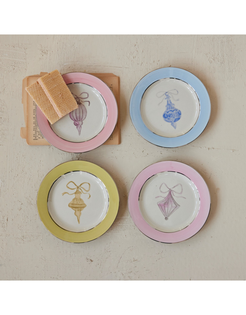 Stoneware Plate with Ornament Image - 4 Styles