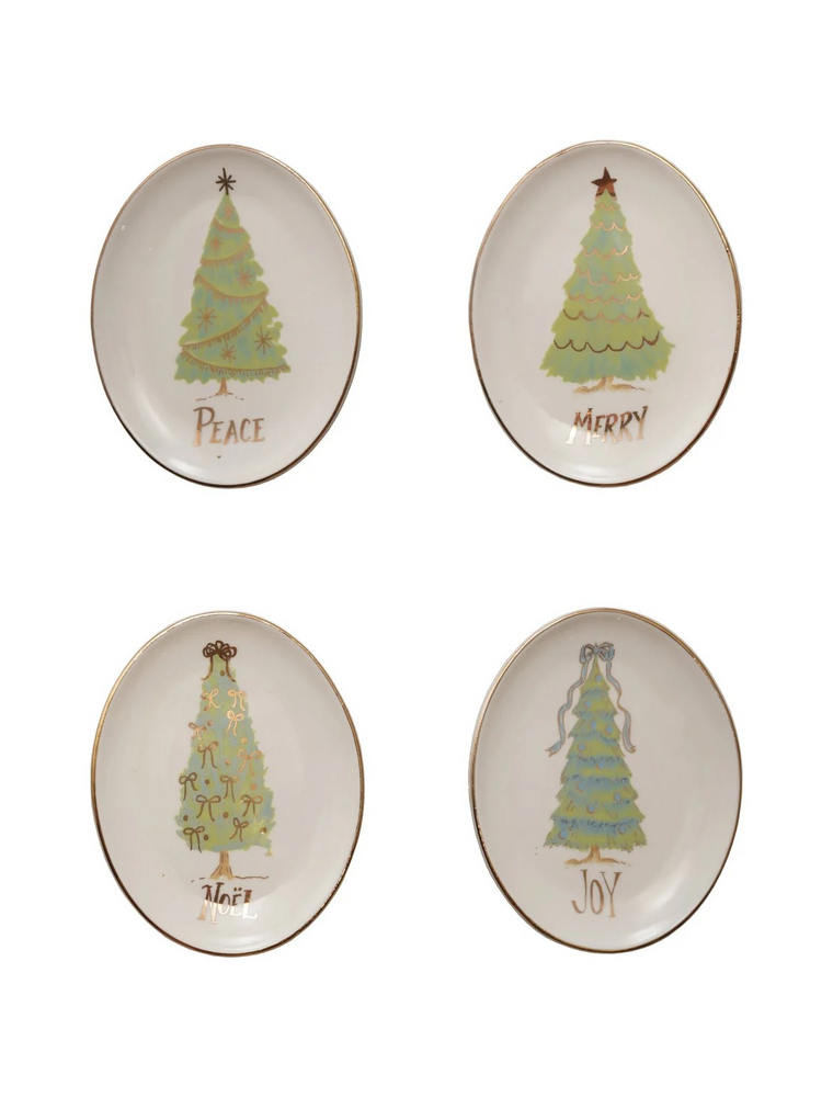 Christmas Market Oval Stoneware Dish w/Christmas Tree - 4 Styles