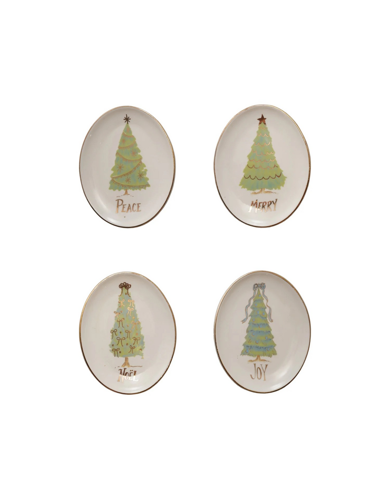 Christmas Market Oval Stoneware Dish w/Christmas Tree - 4 Styles