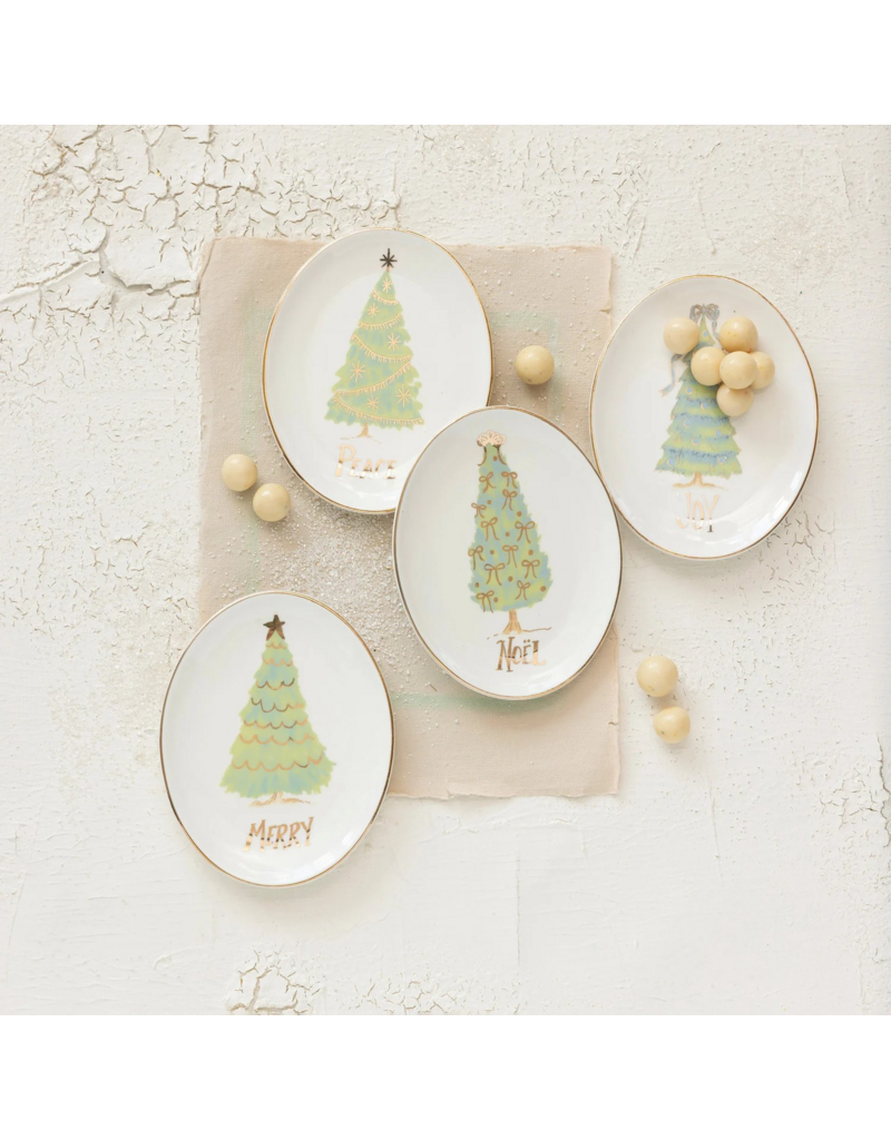Christmas Market Oval Stoneware Dish w/Christmas Tree - 4 Styles