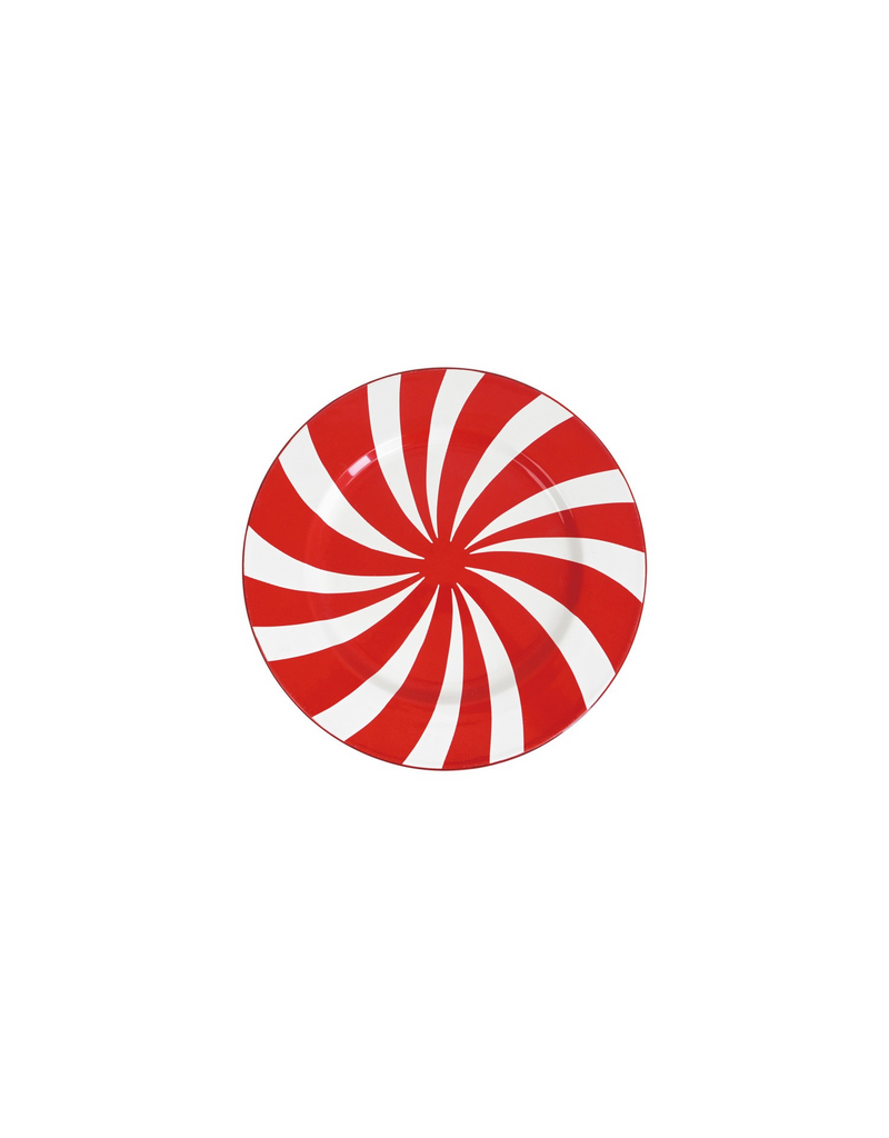Enameled Plate/Charger with Swirled Stripes - Red & White