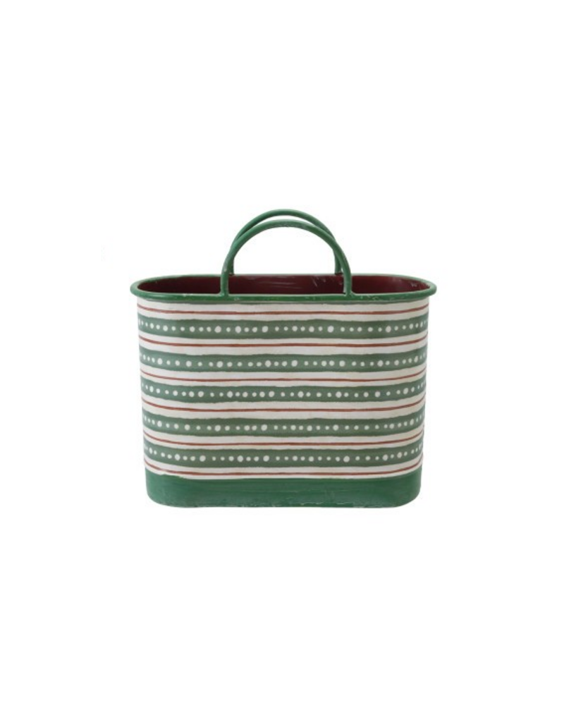 Christmas Market Small Holiday Pattern Metal Bucket with Handles