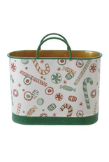 Christmas Market Medium Holiday Pattern Metal Bucket with Handles