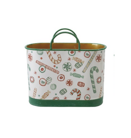 Christmas Market Medium Holiday Pattern Metal Bucket with Handles