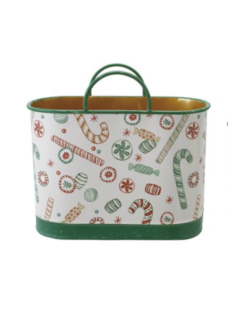 Christmas Market Medium Holiday Pattern Metal Bucket with Handles