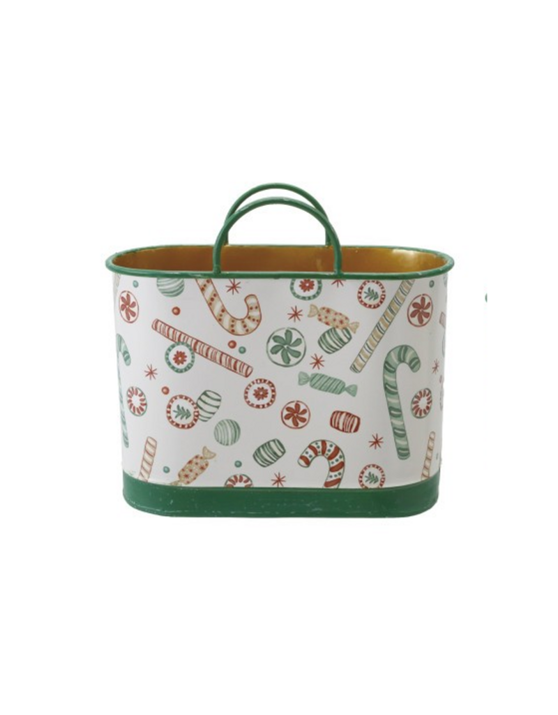 Christmas Market Medium Holiday Pattern Metal Bucket with Handles