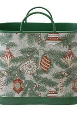 Christmas Market Large Holiday Pattern Metal Bucket with Handles