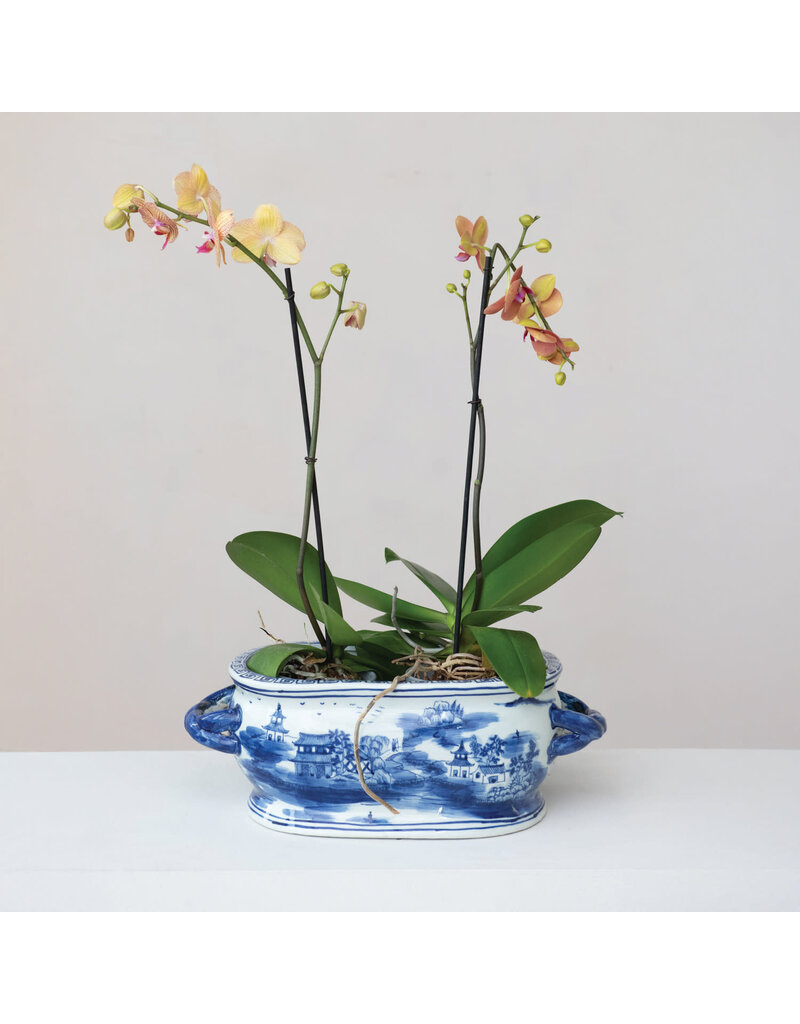 Dapper Home Oval Hand-Painted Stoneware Vintage Reproduction Planter