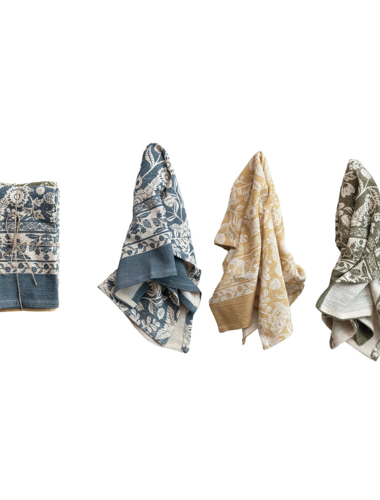 Meadow Cotton Printed Tea Towels w/ Floral Pattern, Set of 3