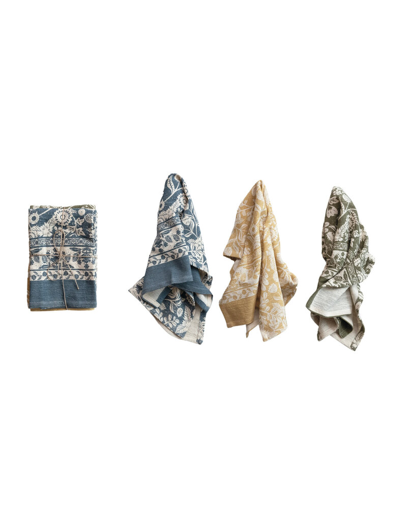 Meadow Cotton Printed Tea Towels w/ Floral Pattern, Set of 3