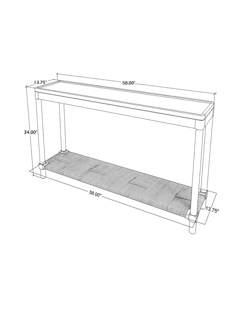 Jeffan 58" W - Asher Tray Top Console with Rush Shelf