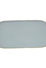Rattan Large BLUE Enamel Metal Tray with Rattan Handles