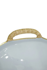 Rattan Large BLUE Enamel Metal Tray with Rattan Handles