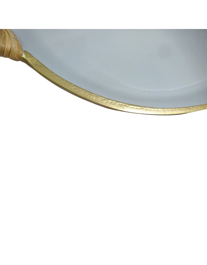 Rattan Large BLUE Enamel Metal Tray with Rattan Handles