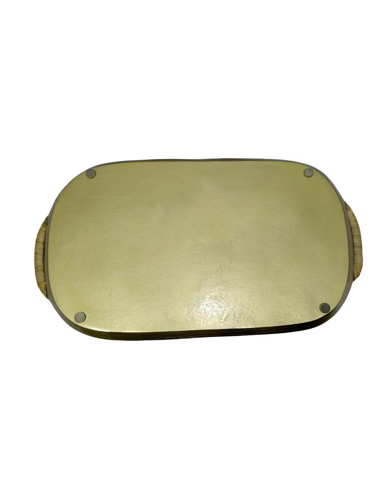 Rattan Large BLUE Enamel Metal Tray with Rattan Handles