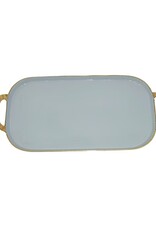 Rattan Small BLUE Enamel Metal Tray with Rattan Handles