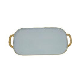Rattan Small BLUE Enamel Metal Tray with Rattan Handles
