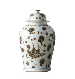 Blue Ocean Brown Phoenix - Jingdezhen Hand Painted Temple Jar
