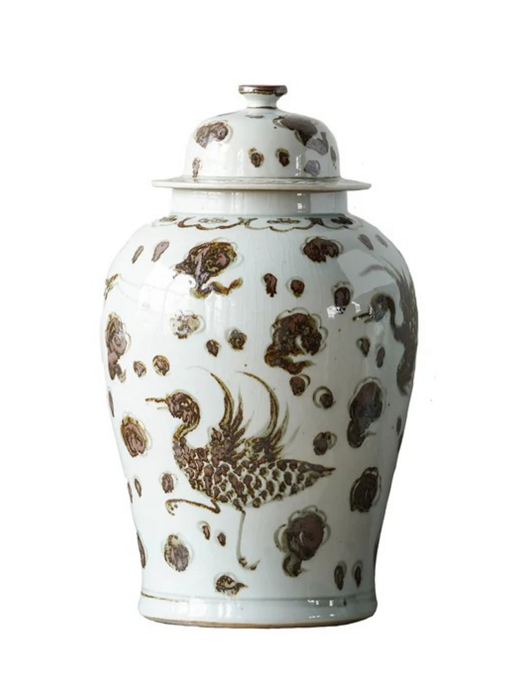 Blue Ocean Brown Phoenix - Jingdezhen Hand Painted Temple Jar