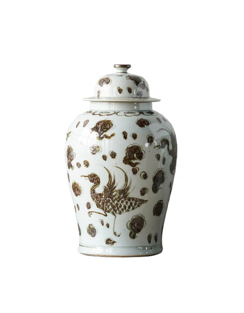 Blue Ocean Brown Phoenix - Jingdezhen Hand Painted Temple Jar
