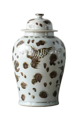 Blue Ocean Brown Phoenix - Jingdezhen Hand Painted Temple Jar