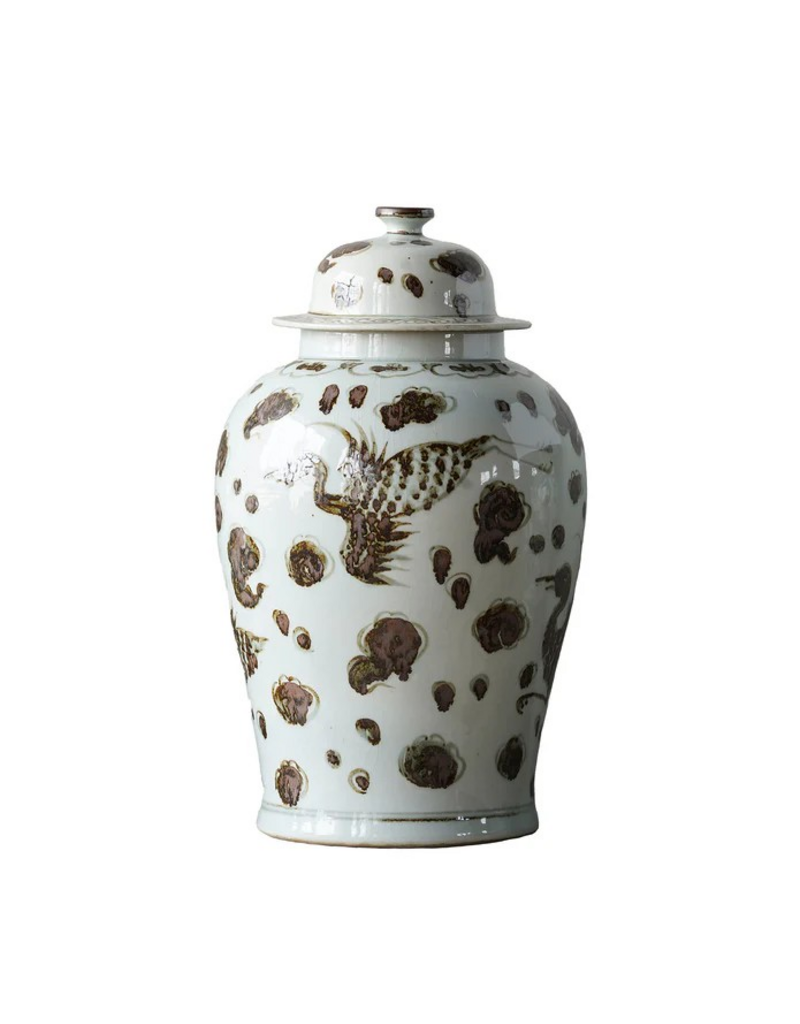 Blue Ocean Brown Phoenix - Jingdezhen Hand Painted Temple Jar