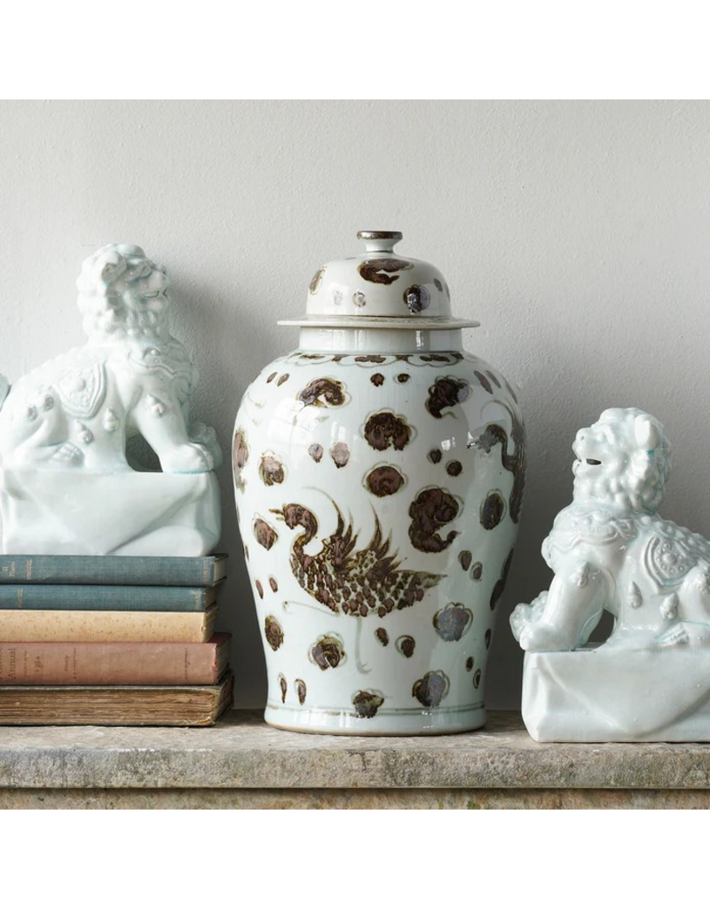 Blue Ocean Brown Phoenix - Jingdezhen Hand Painted Temple Jar