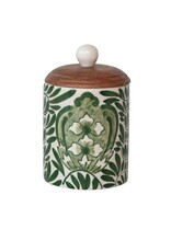 Green Hand-Painted Stoneware Canister w/Wood Lid