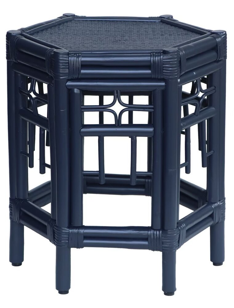 Rattan Wren Chippendale Rattan Side Table - Light Blue