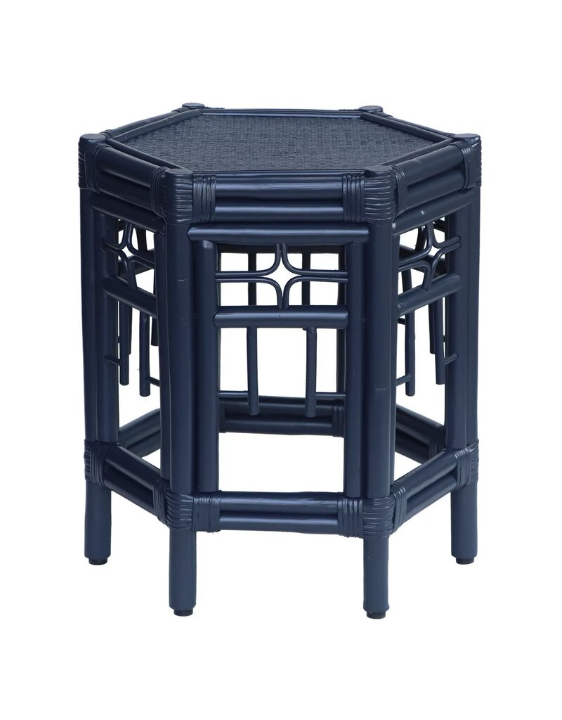 Rattan Wren Chippendale Rattan Side Table - Light Blue