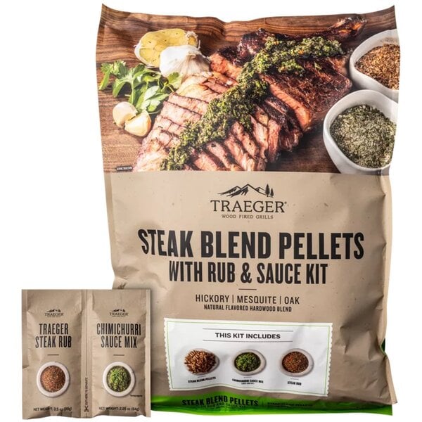 Traeger Steak Blend Pellets with Rub and Sauce kit