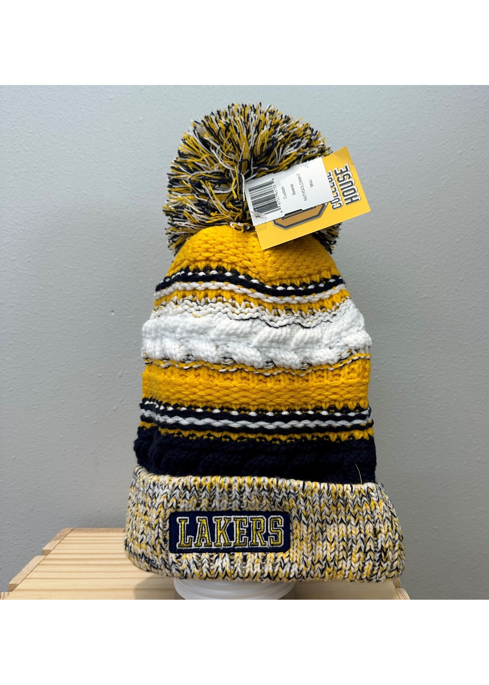 Pom Pom Beanie Gold/Navy/Wht