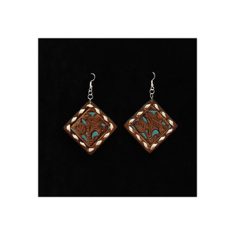 Blazin Roxx Blazin Roxx Embossed Leather With Turquoise Underlay Earrings