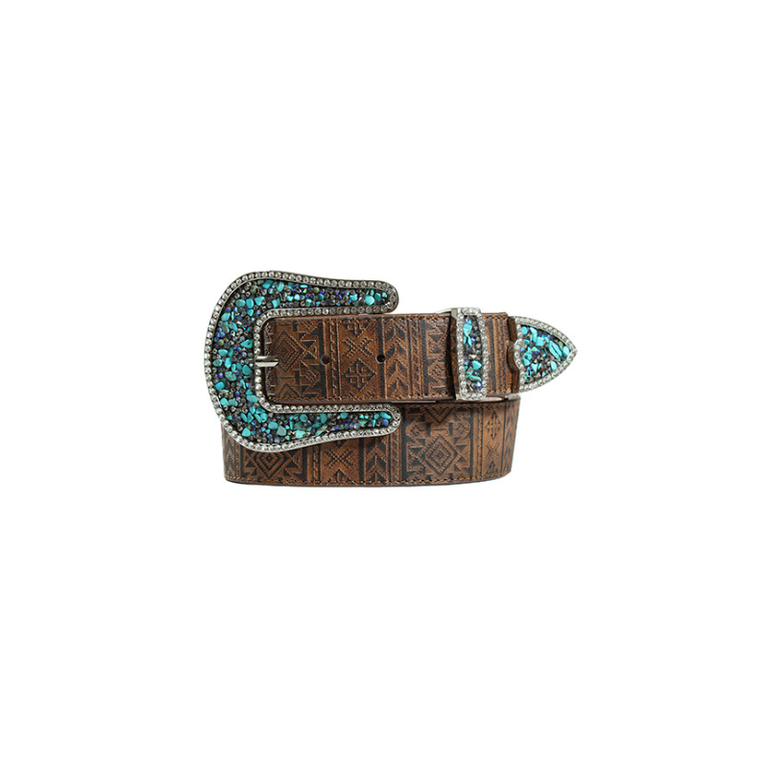 Angel Ranch Angel Ranch Hand Tooled Turquoise Buckle Belt