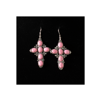 Blazin Roxx Blazin Roxx Pink Stone Cross Earrings