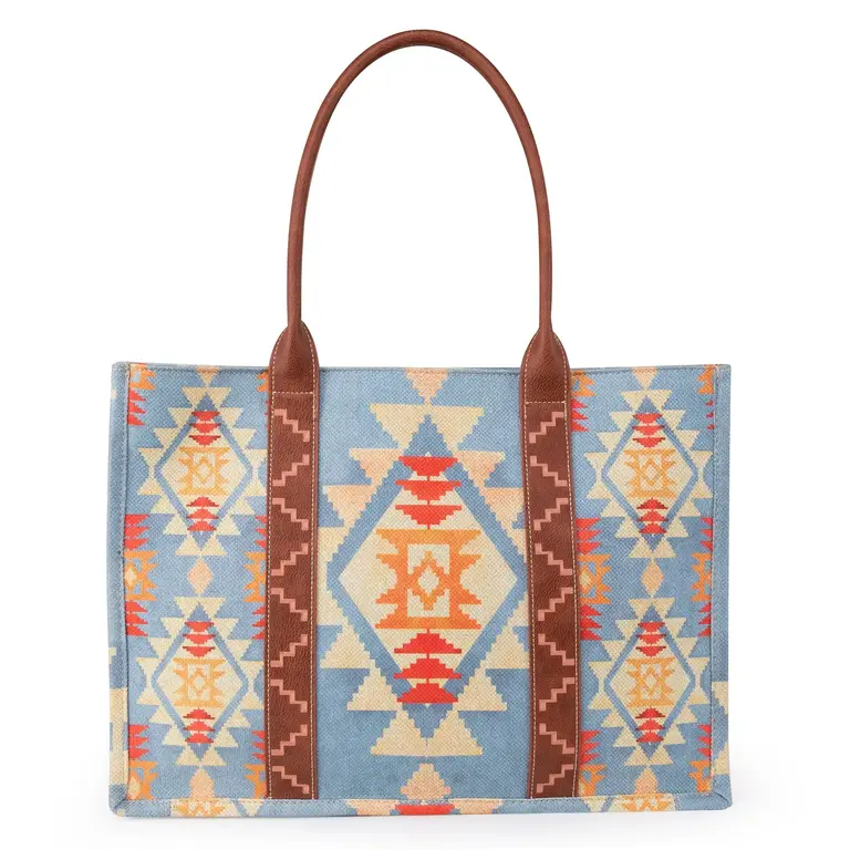 Montana West Inc Wrangler Southwestern Pattern Dual Sided Print Canvas Wide Tote